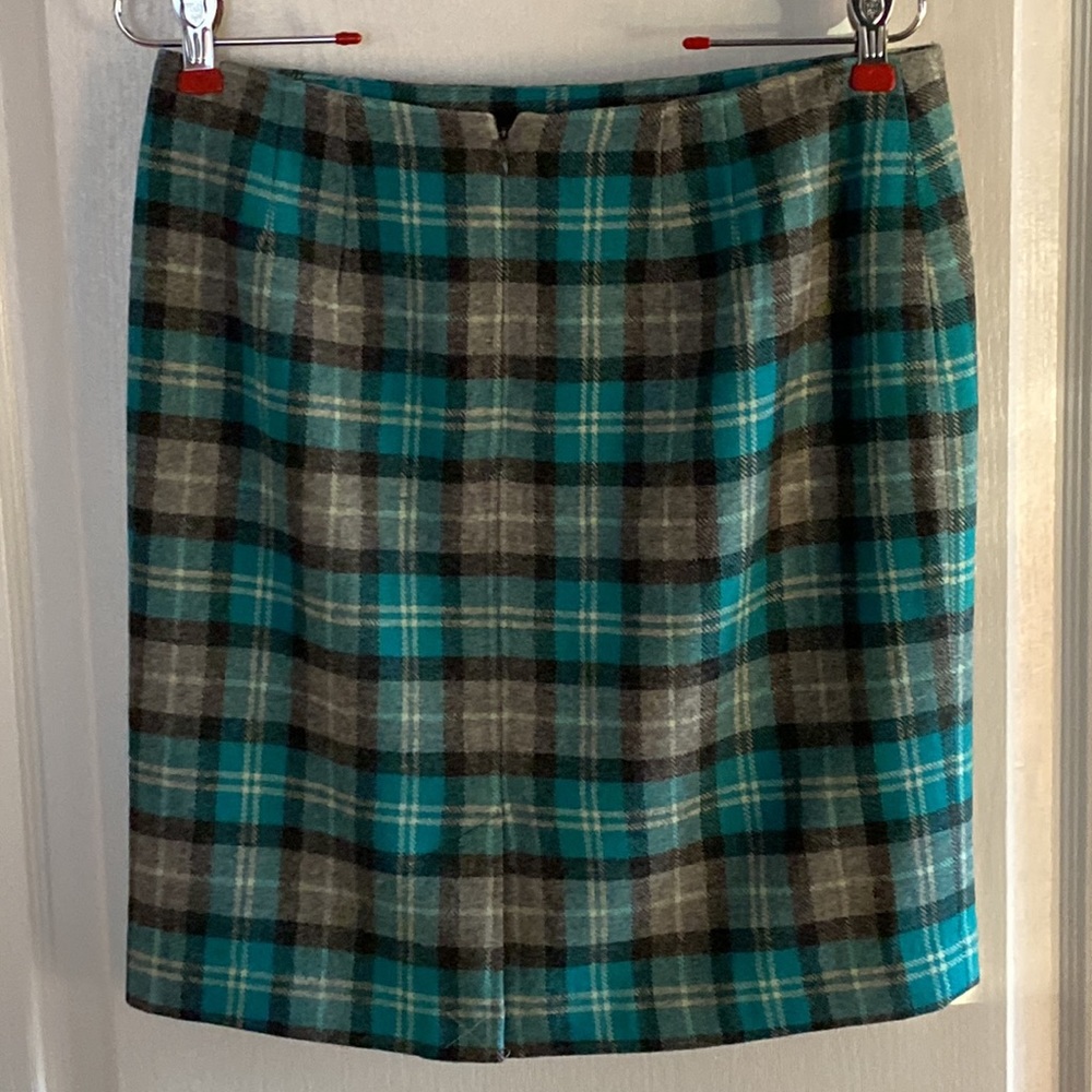 Talbots mini skirt turquoise and grey plaid, fully lined, size 6P, NWOT